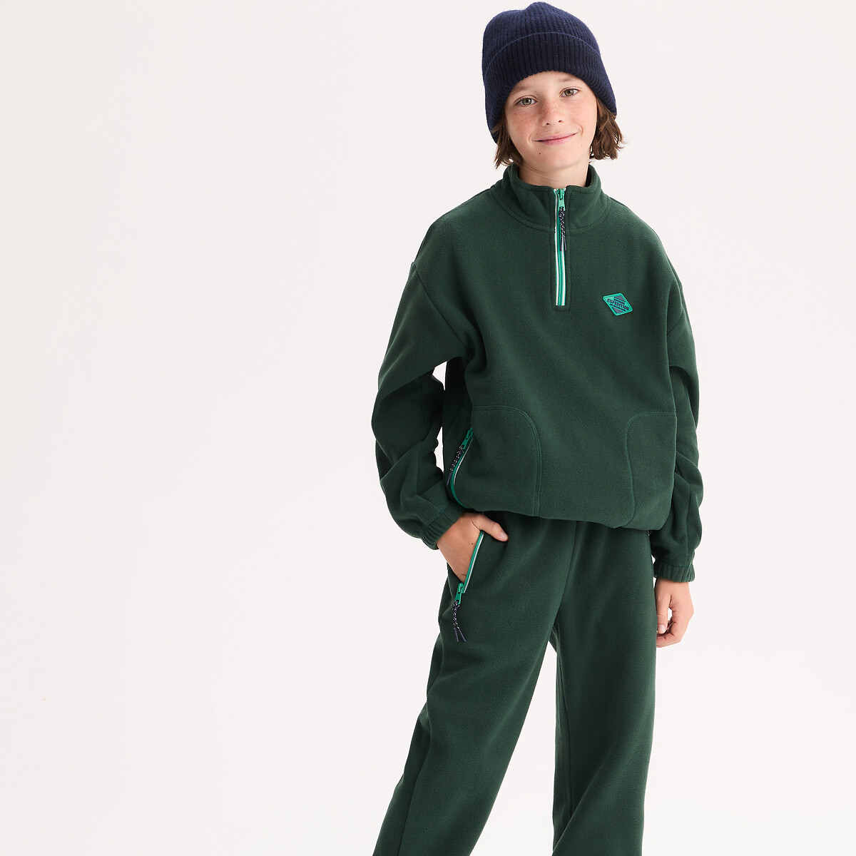 Sweat avec col camionneur zippé, en polaire vert, LA REDOUTE COLLECTIONS