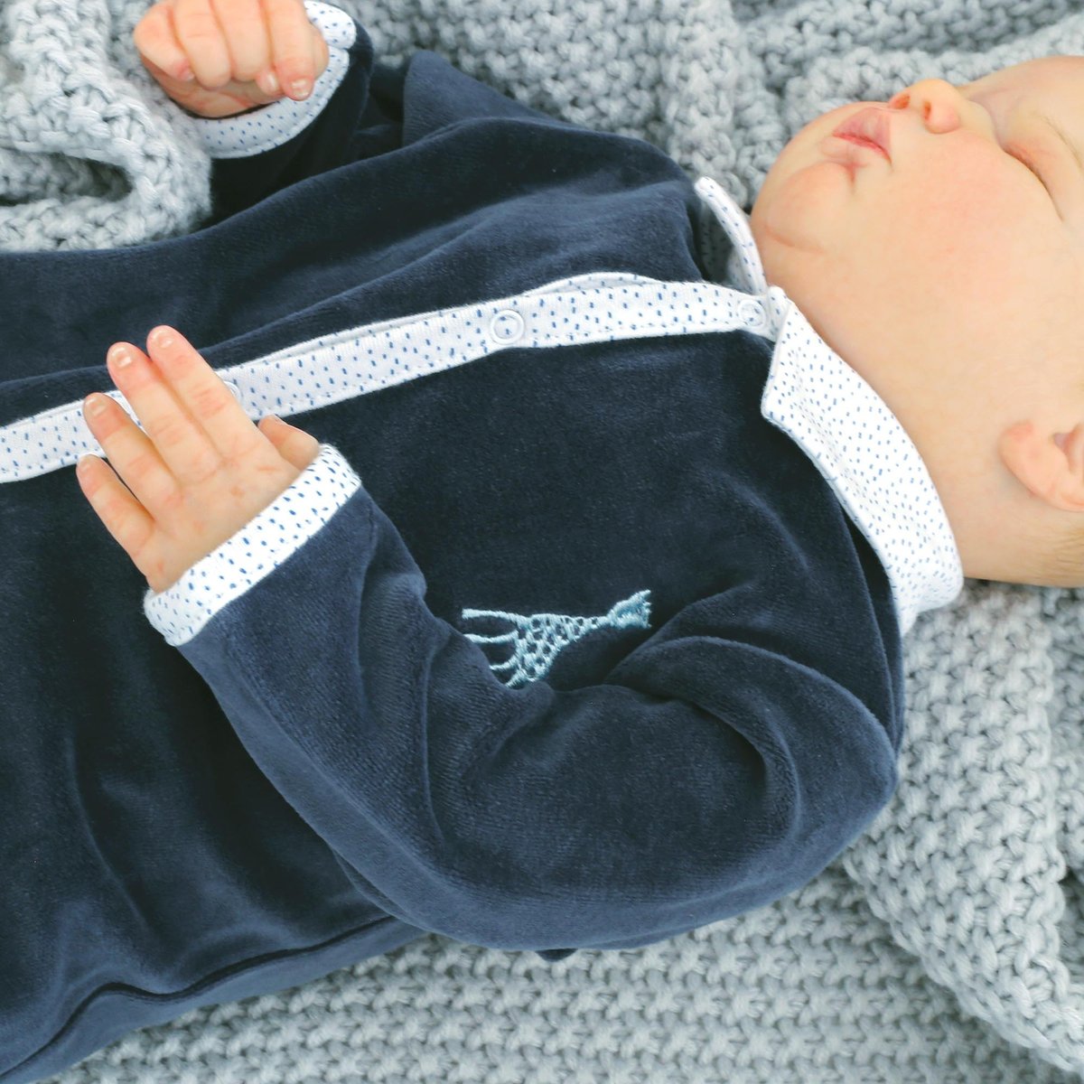 Pyjama naissance velours - Bleu marine azul, TROIS KILOS SEPT