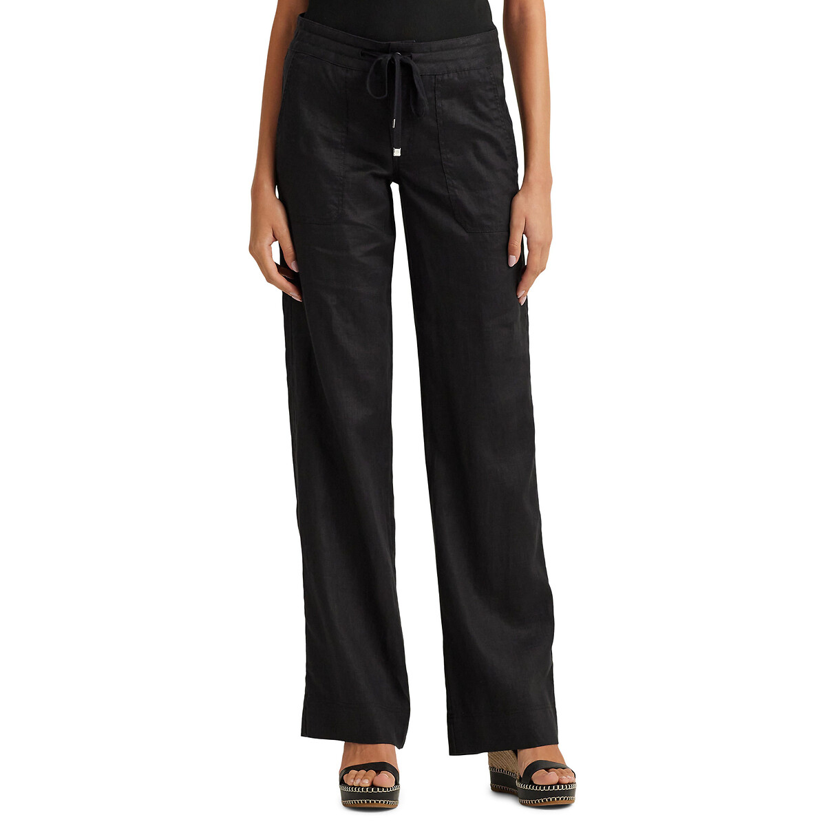Pantalon large en lin taille élastique JOVONIE noir, LAUREN RALPH LAUREN