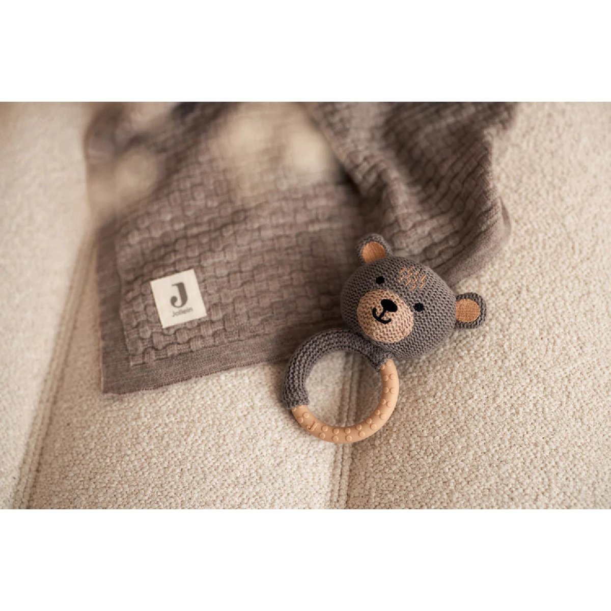 Hochet anneau de dentition gris, marron, JOLLEIN