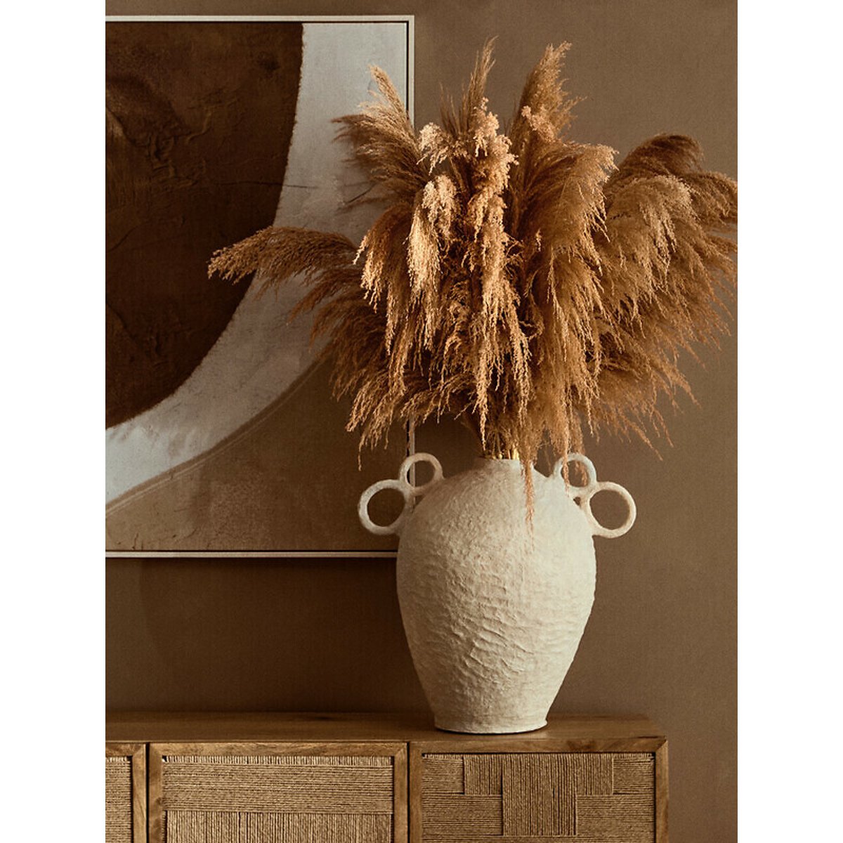 Large Cotton Mache Vase With Decorative Handles natural, ÉDITÉ