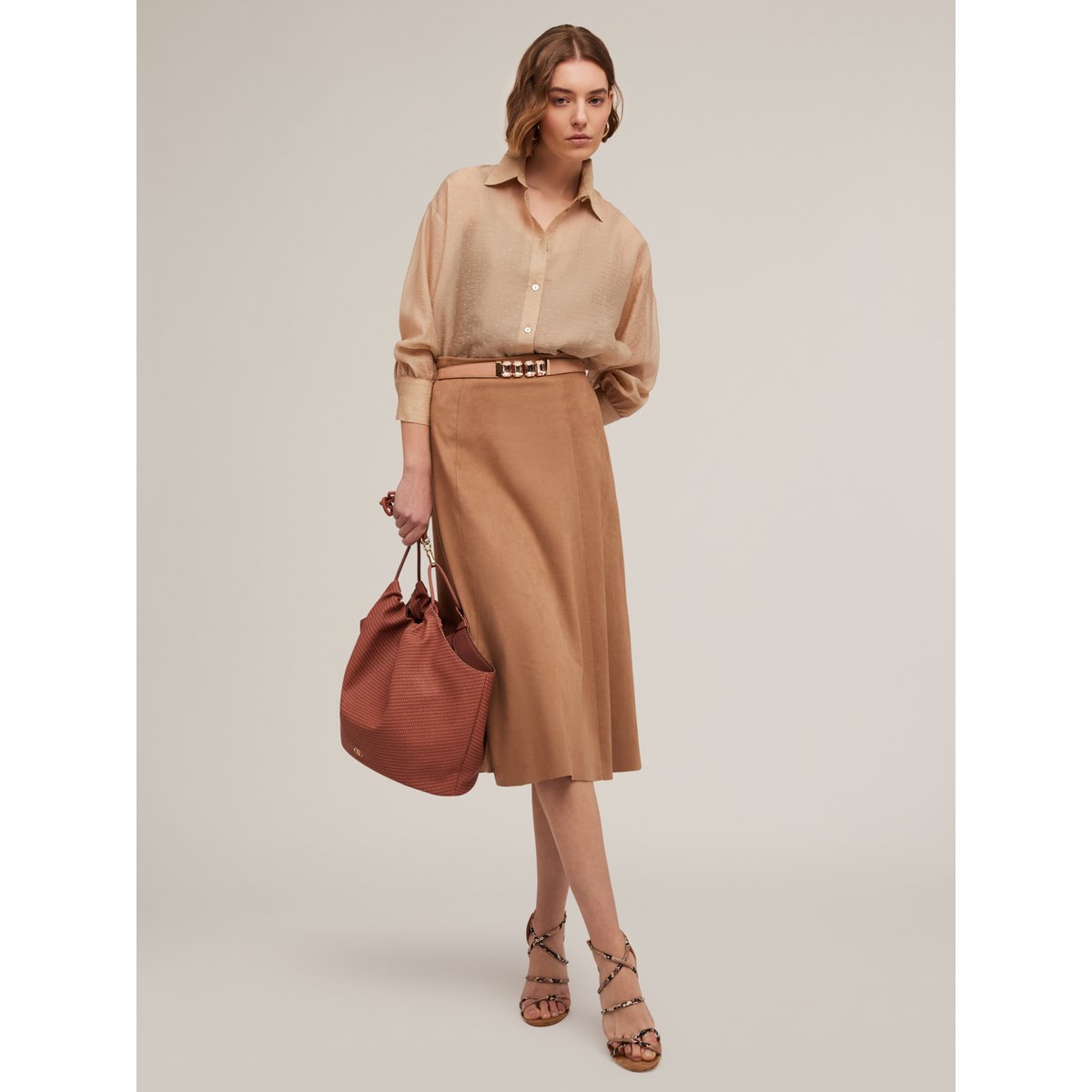 Jupe midi effet suède beige, MOTIVI