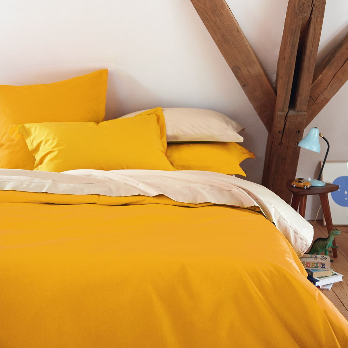Drap housse en percale de coton rouge, ALCOVE mangue, DESFORGES