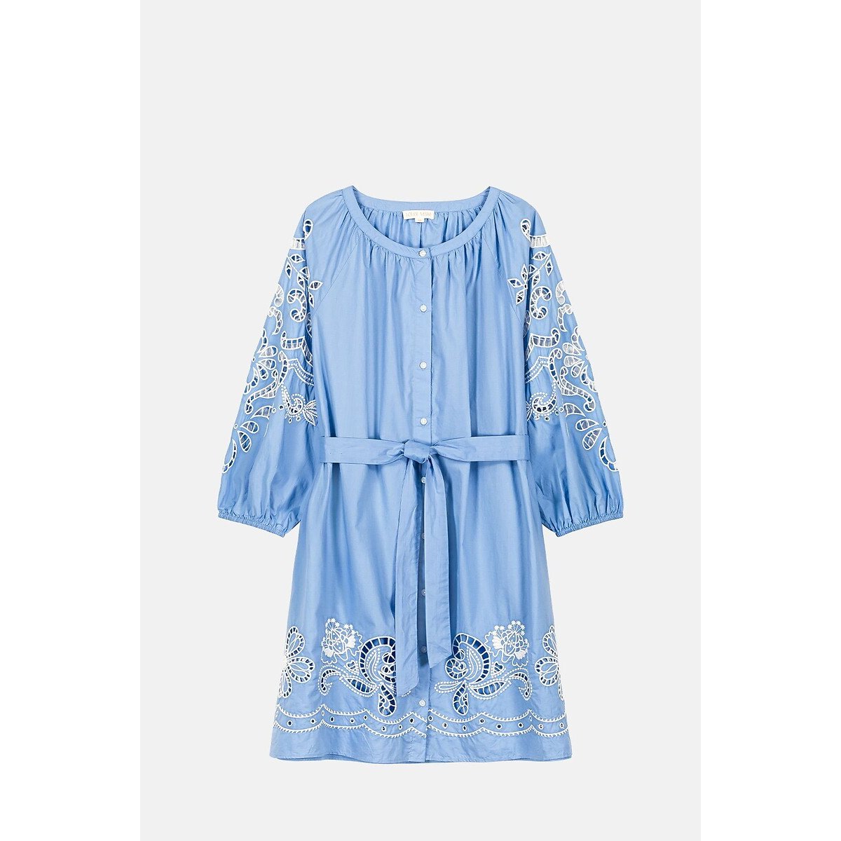 Rinala Embroidered Mini Dress with Crew Neck and 3/4 Length Sleeves blue striped, LOUISE MISHA