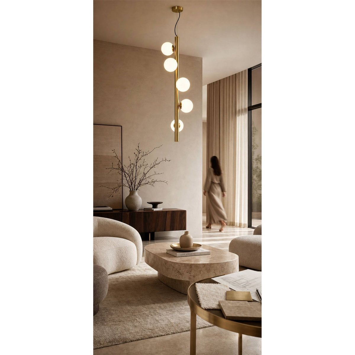 Chandelier en laiton et globe en verre laiton antique, RECOLLECTION