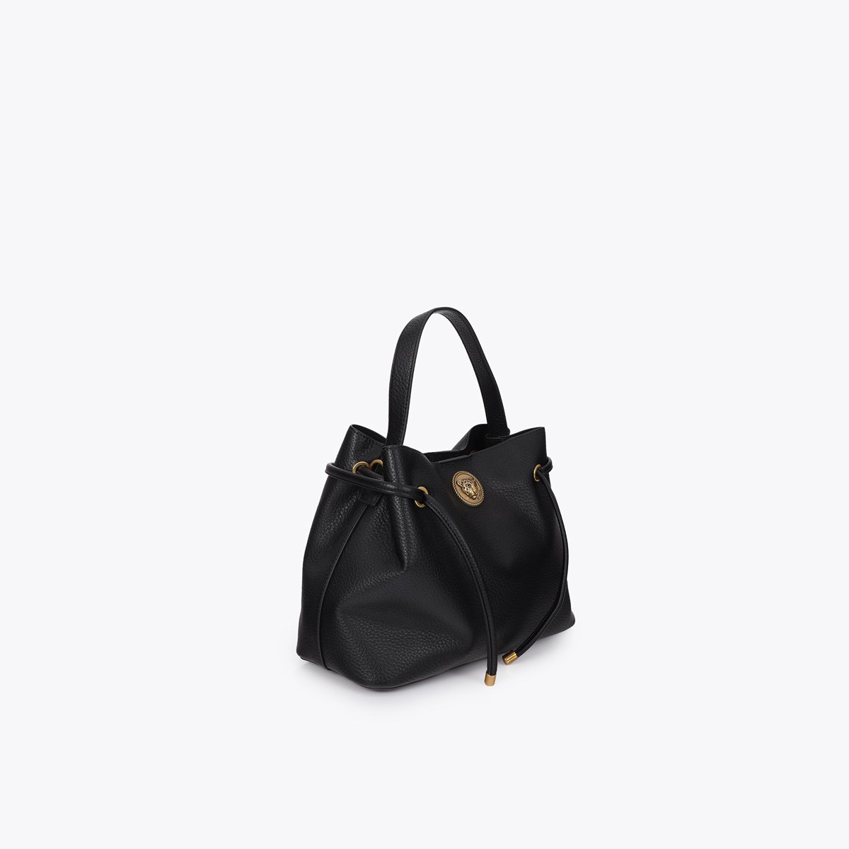 Sac à main en cuir synthétique à logo métallique noir, LOLA CASADEMUNT