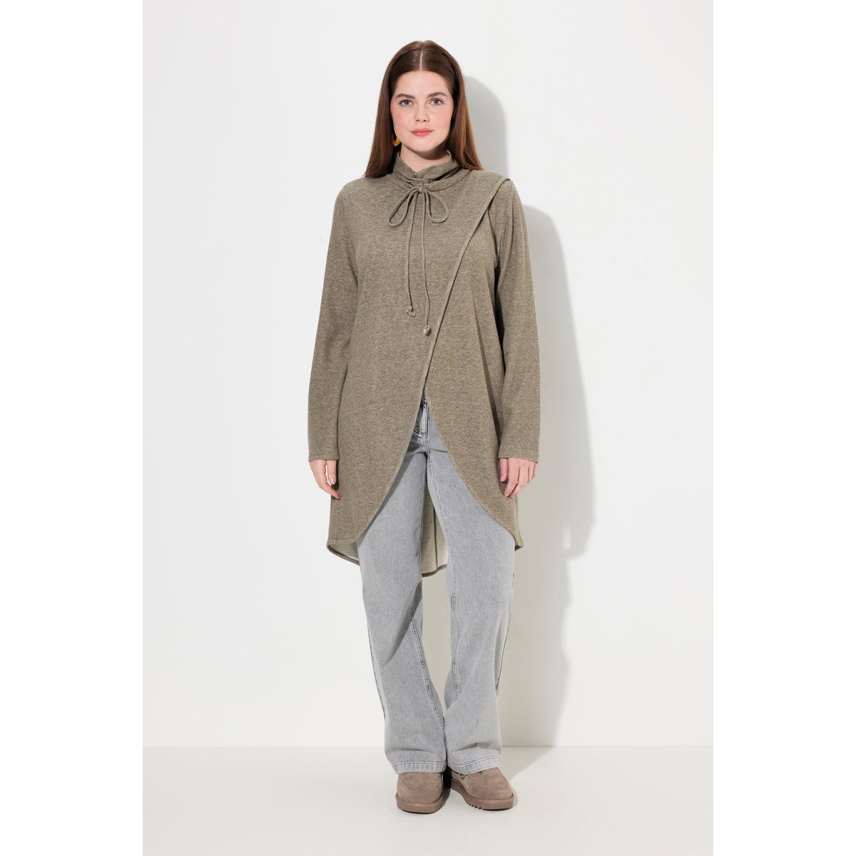 Sweat-shirt long en coton bio gris pierre, ULLA POPKEN