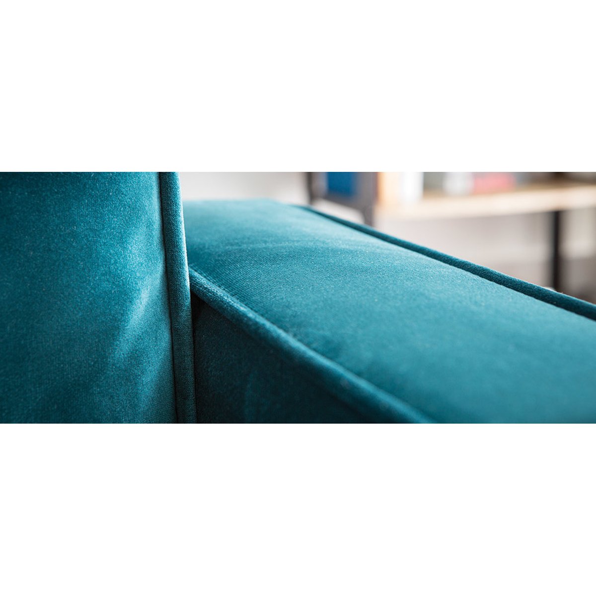 Canapé design 3 places en tissu velours bleu pétrole et bois noir BROOKLYN bleu canard, MILIBOO