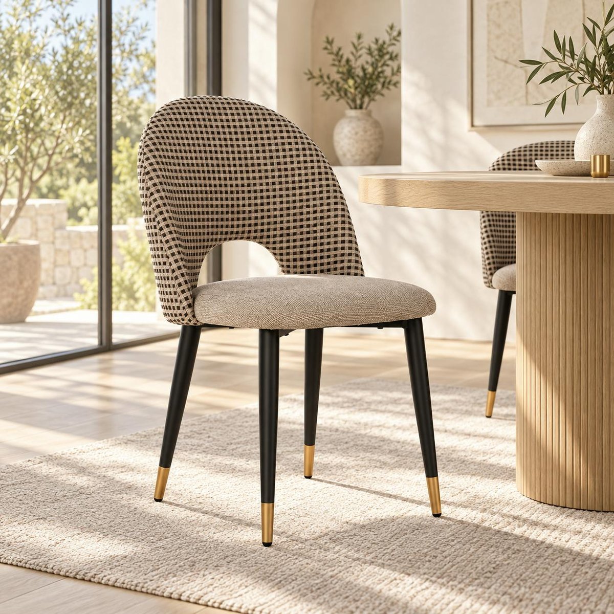Chaise salle à manger tissu quadrillé taupe (lot de 2) MALMOE taupe, PIER IMPORT