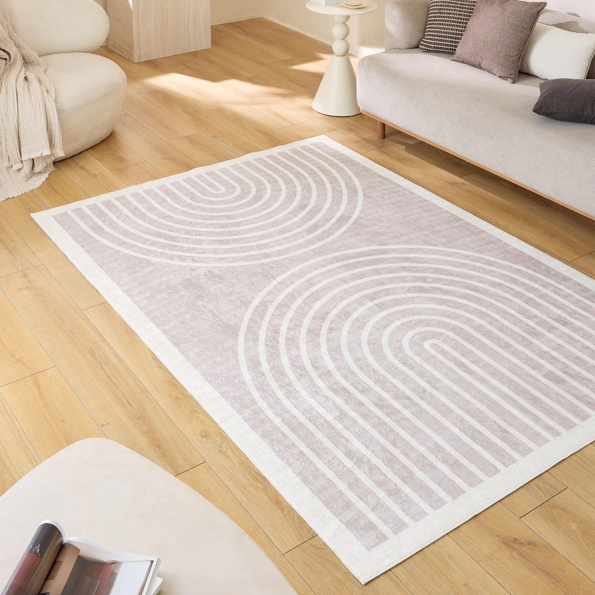 Tapis de salon motifs arc en ciel GREGE beige, NAZAR RUGS