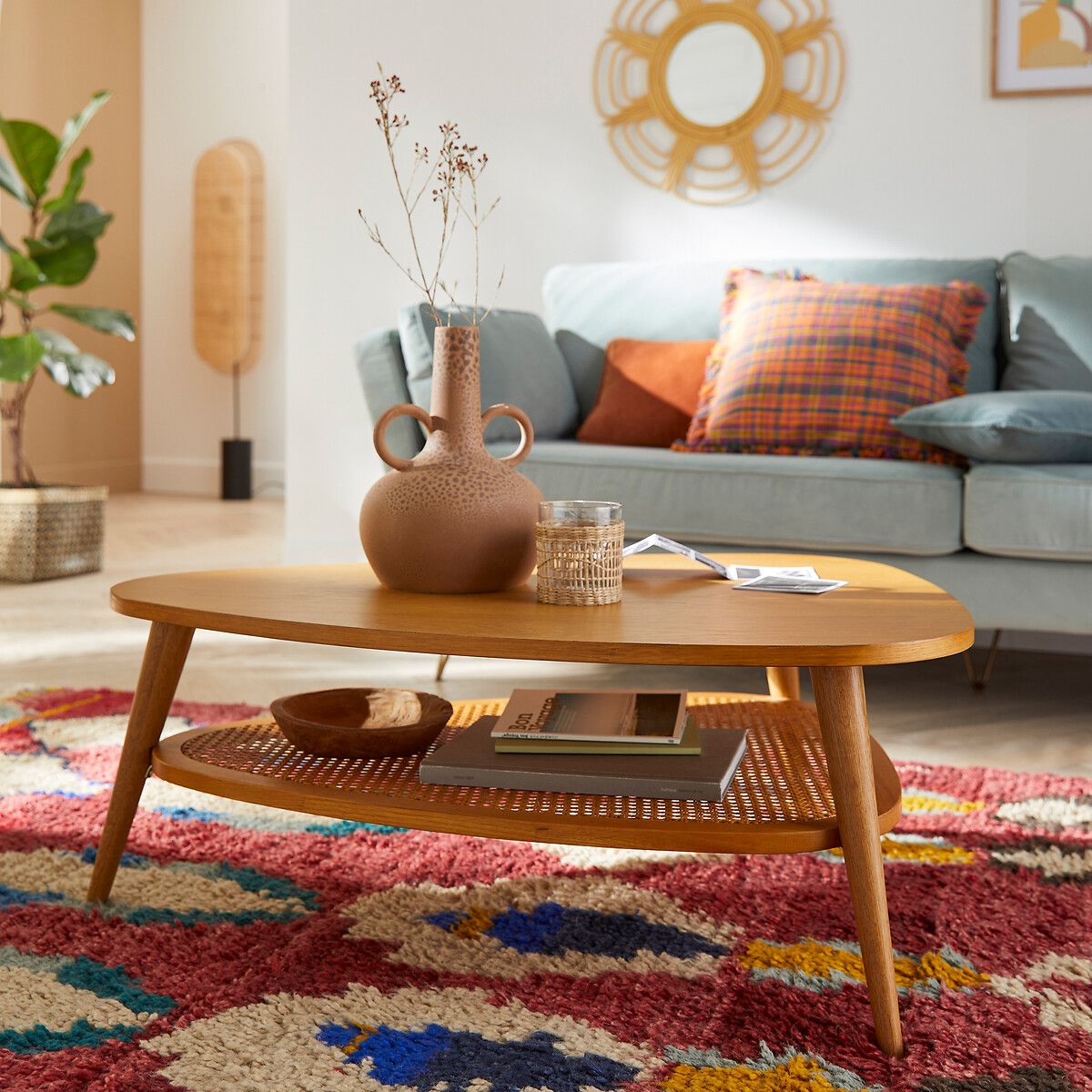 Vintage Couchtisch Quilda aus Eiche, furniert, Korbgeflecht eiche, LA REDOUTE INTERIEURS