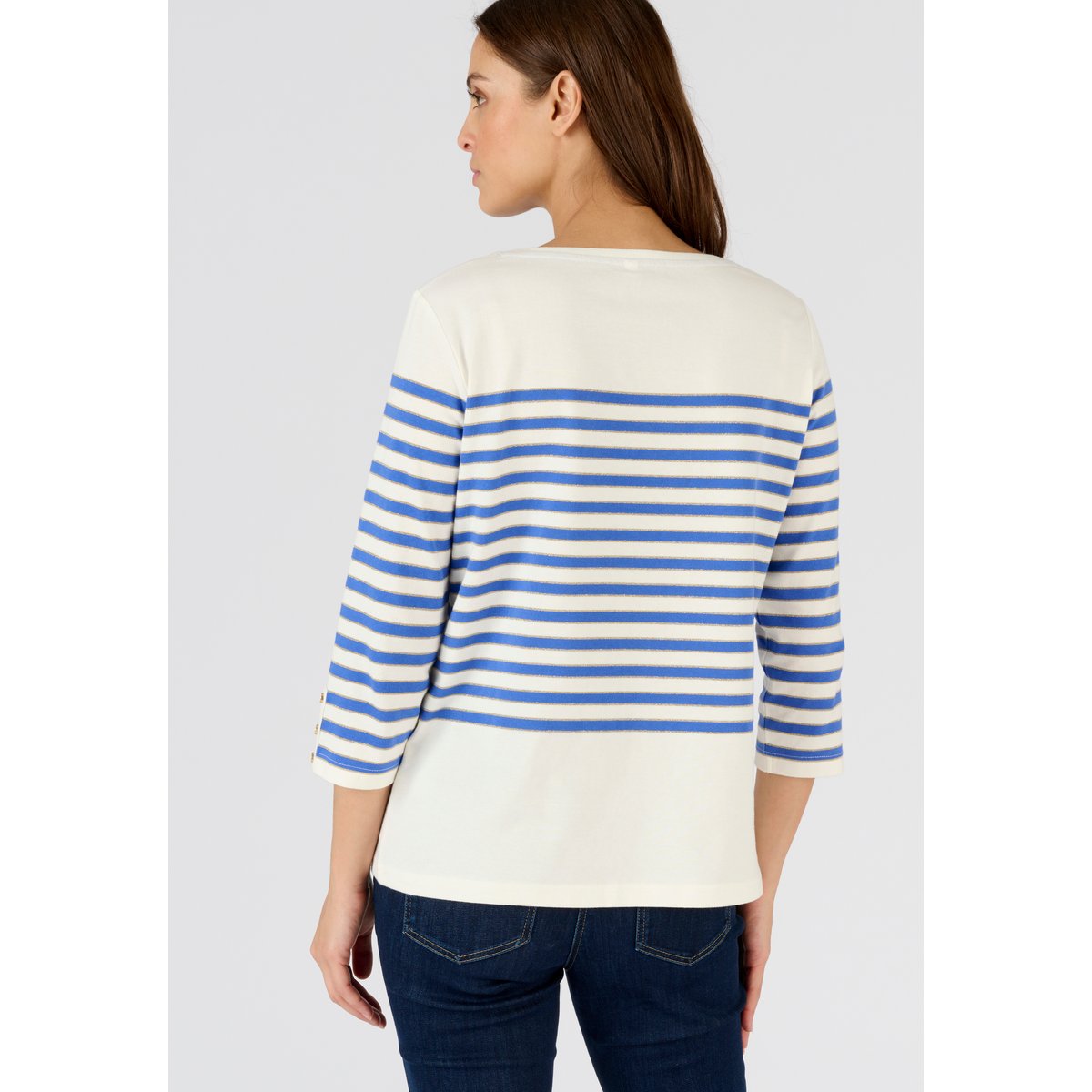 Marinière brillante manches 3/4 blanc bleu rayé, DAMART