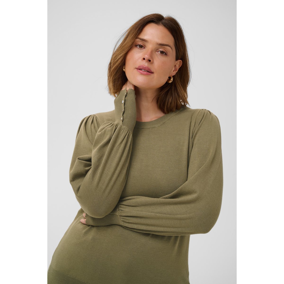 Pullover tricoté vert aloe, KAFFE CURVE