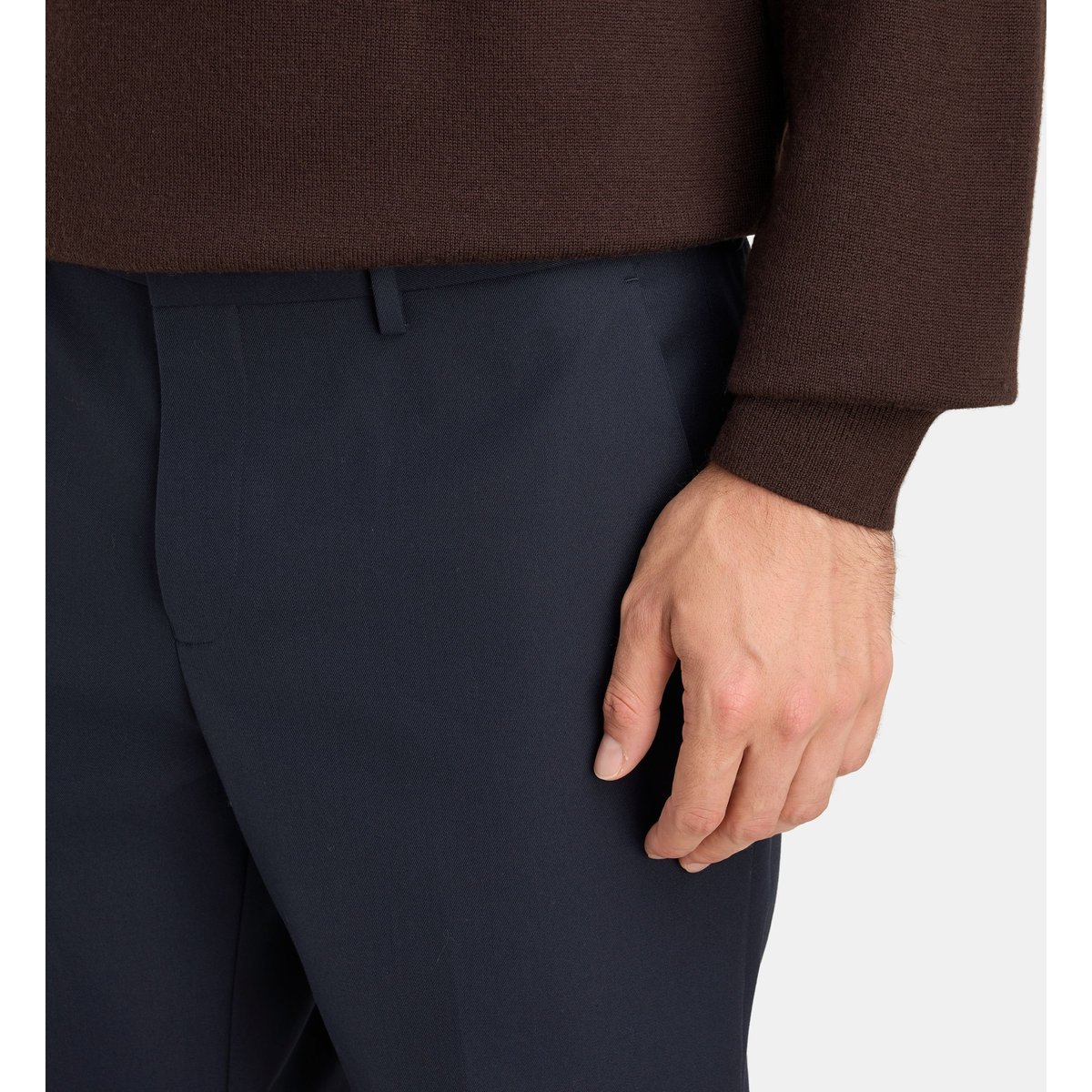 Pantalon de costume ajusté barmand en coton et laine bleu marine foncé, COMPTOIR GL