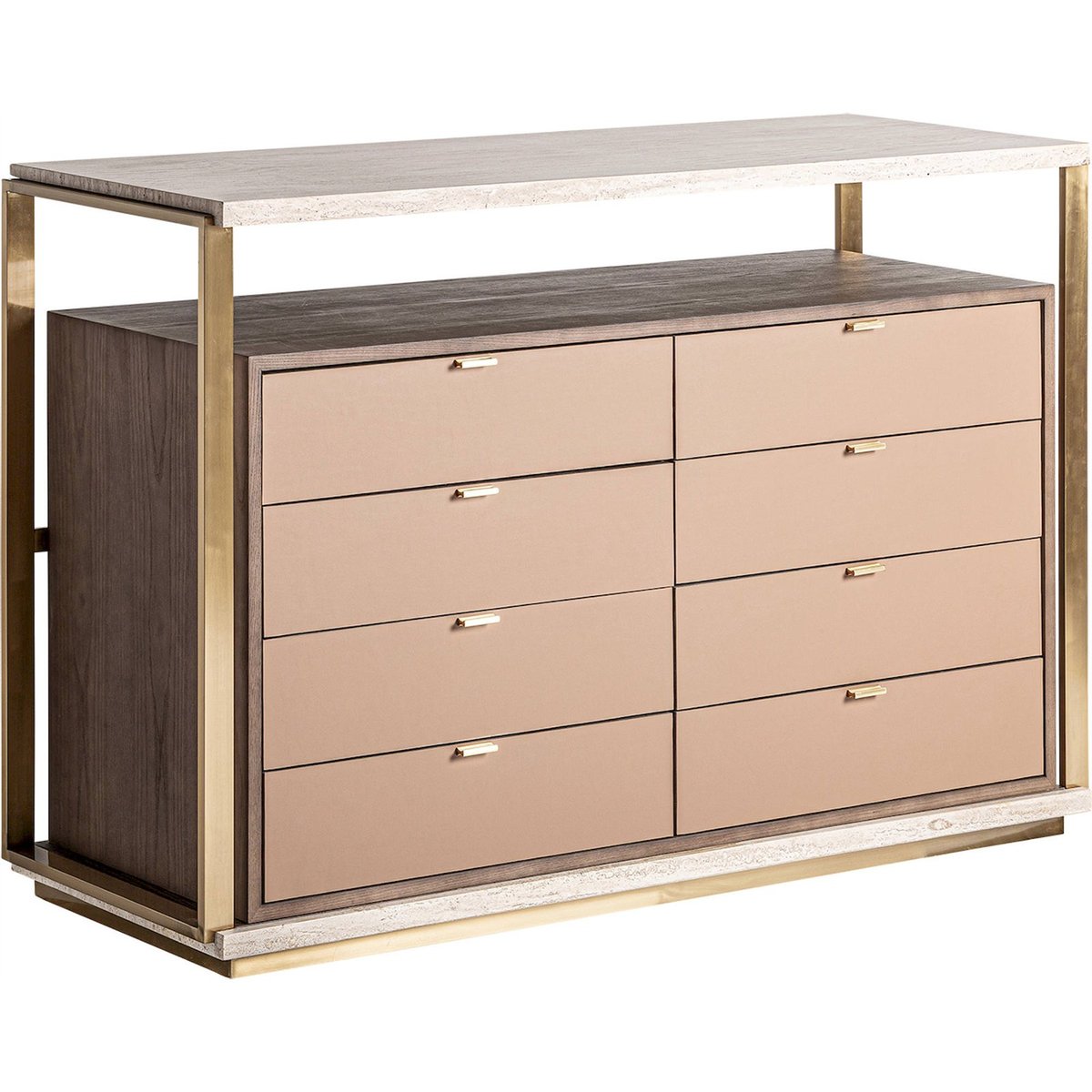 Commode art déco en travertin, 3 Tiroirs beige marbré travertin élégant, RECOLLECTION