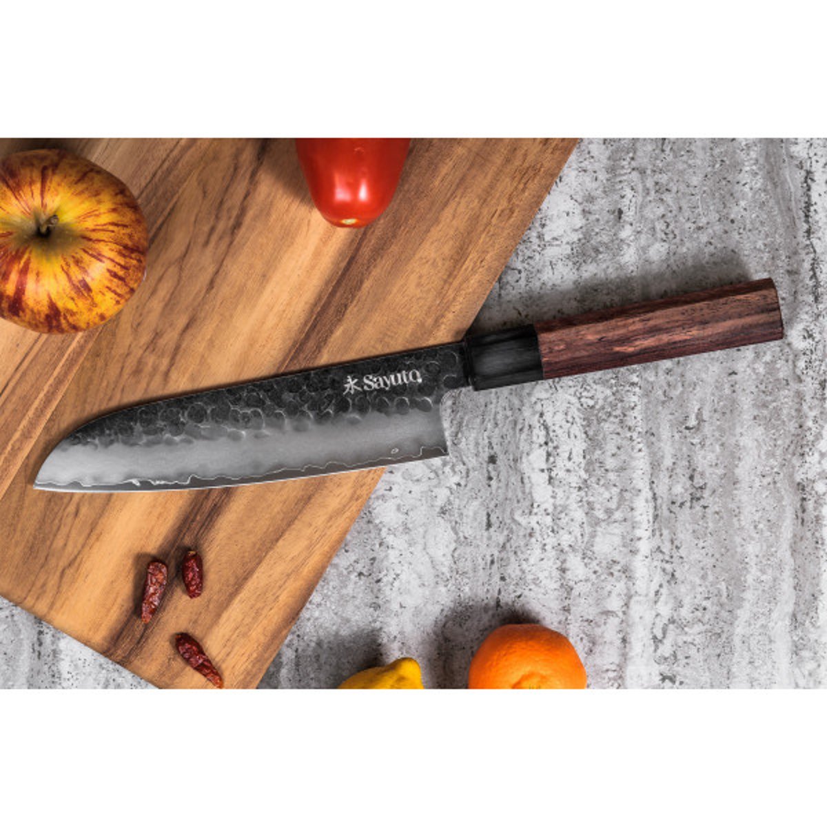 Couteau Sequoia San Mai modèle santoku 18cm brute de forge v002237, SAYUTO