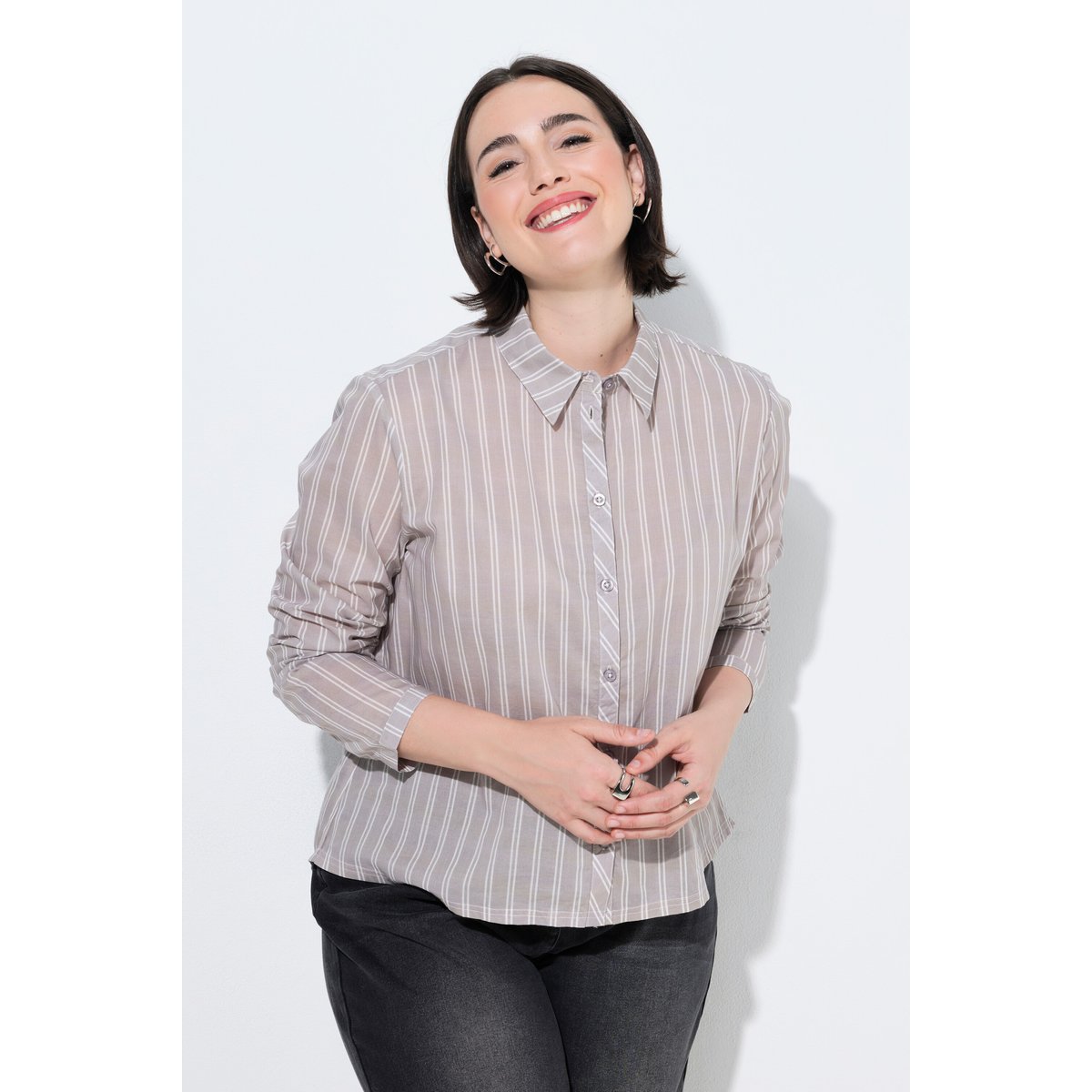 Chemisier, rayures, col de chemise beige foncé, ULLA POPKEN