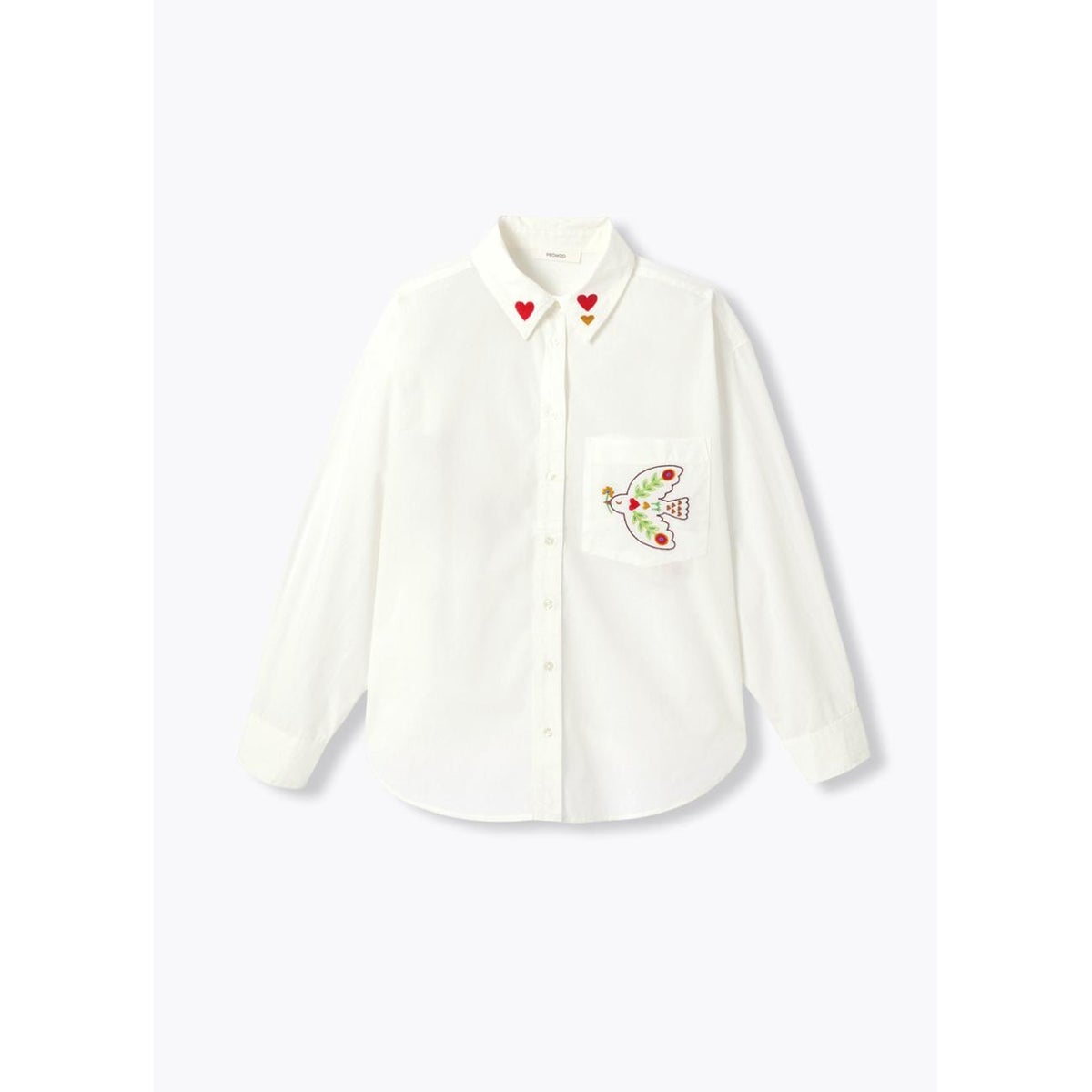 Chemise brodée oiseaux blanc, PROMOD