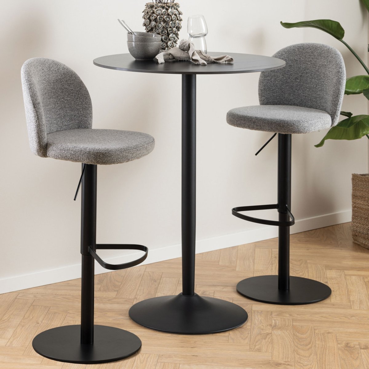 Tabouret de bar en tissu et métal H55-80cm- COLOBURA gris, DRAWER