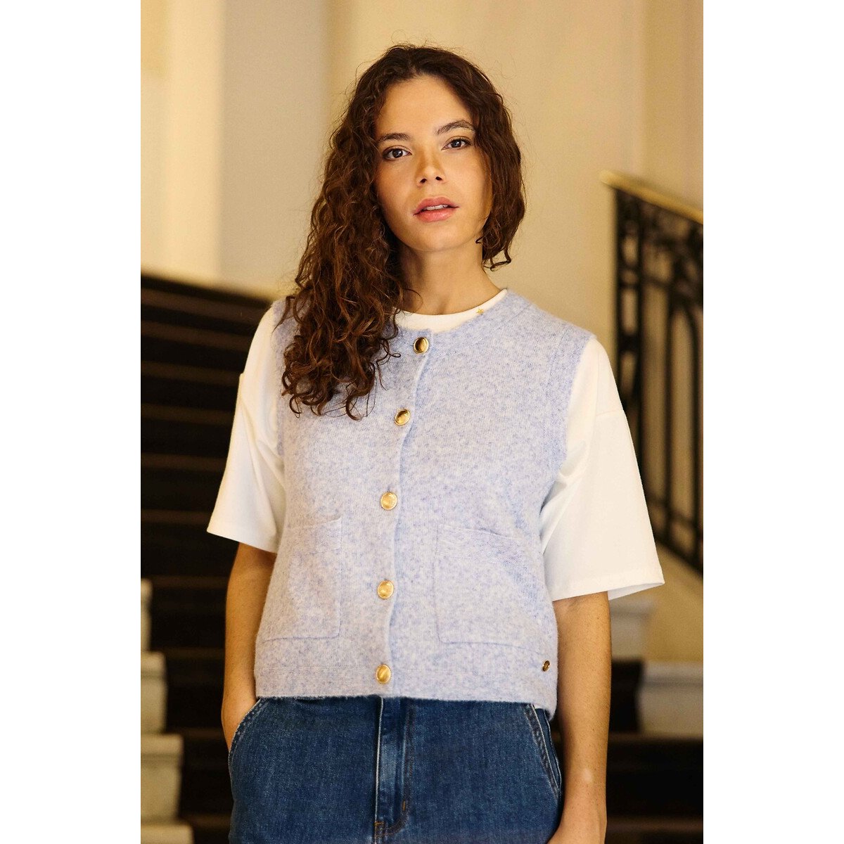 Mouwloos vest met ronde hals, MORI marineblauw, LA PETITE ETOILE