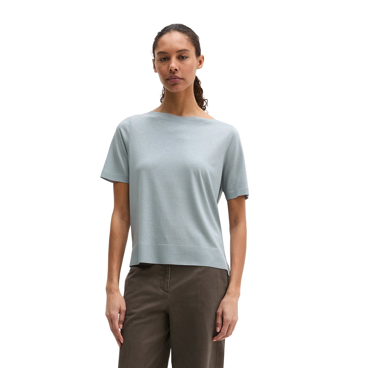 T-shirt de luxe régulier en mélange de TENCEL™ Lyocell et de coton gris, MARC O'POLO