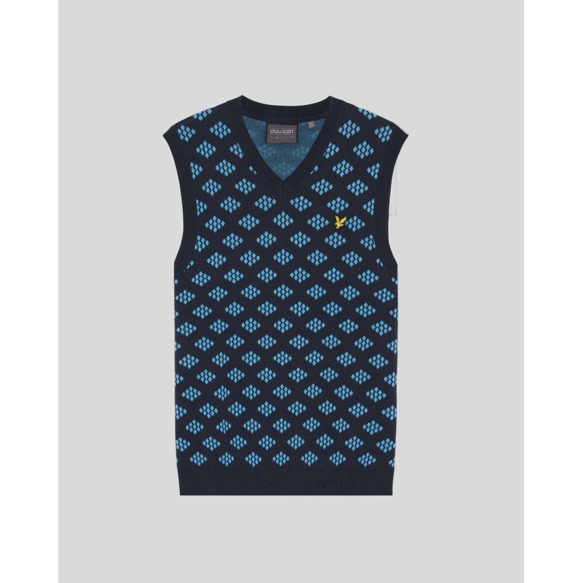 Débardeur en coton col V à losanges bleu foncé marine, LYLE & SCOTT
