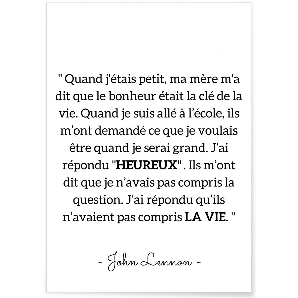 Affiche J.Lennon : 'Ils n'avaient pas compris la vie' blanc, L'AFFICHERIE