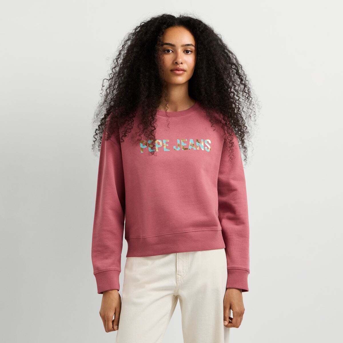 Sweat-Shirt À Col Rond Avec Logo rose foncé, PEPE JEANS