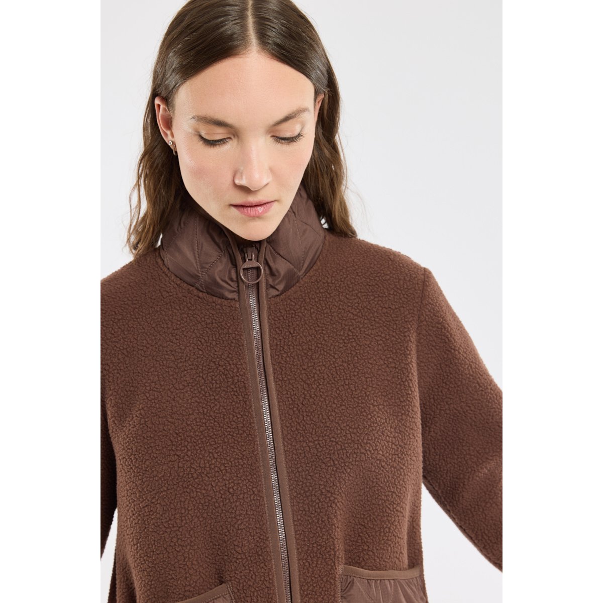 Veste polaire moutonnée en polyester recyclé MAHREZE chocolat, BERMUDES