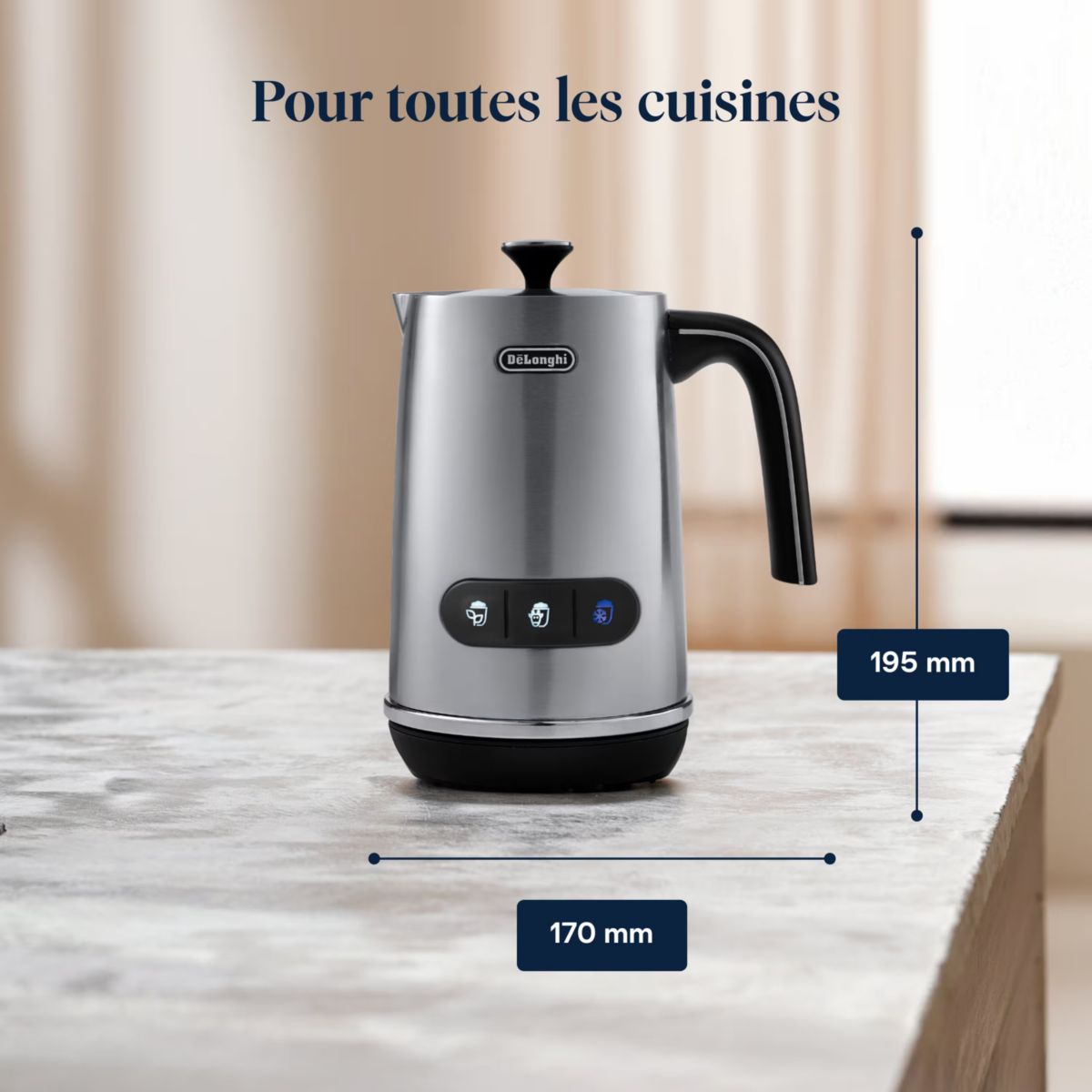 Mousseur à lait LatteMix Métal EMF3.M couleur unique, DELONGHI