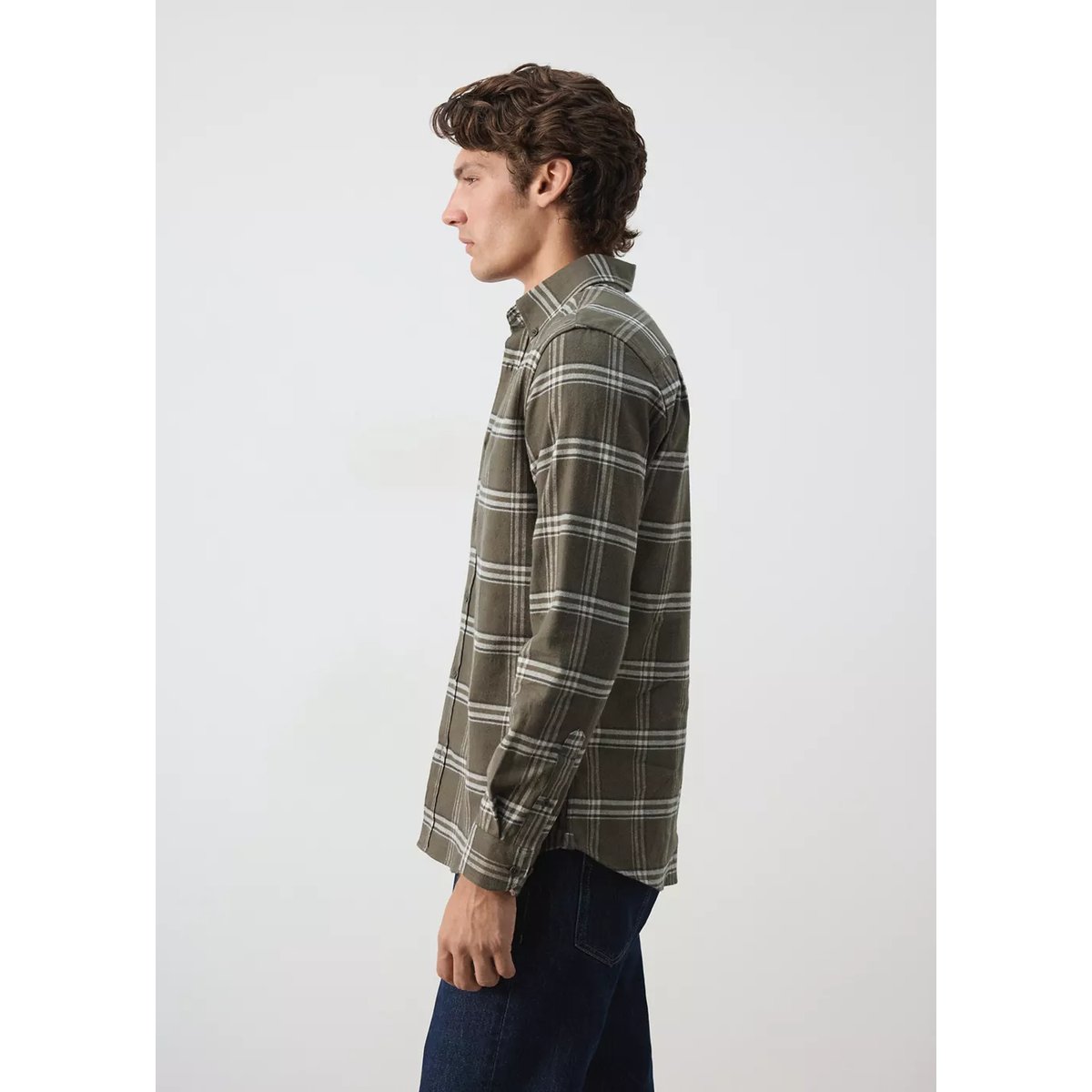 Chemise 100 % coton flanelle carreaux kaki, MANGO MAN