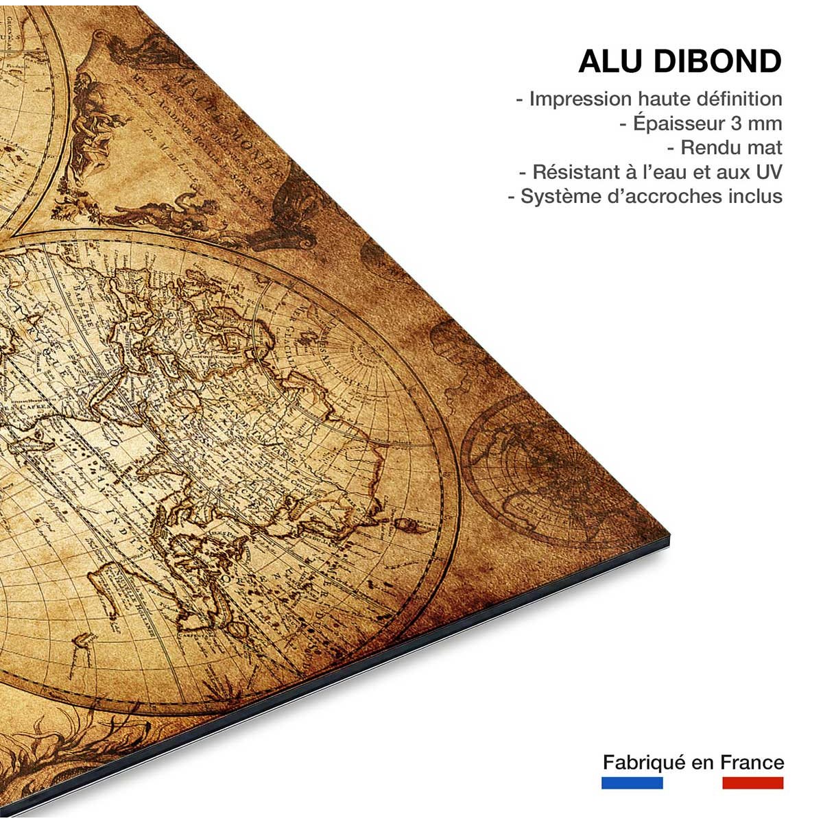 Tableau mappemonde ancienne tableau alu dibond, HEXOA