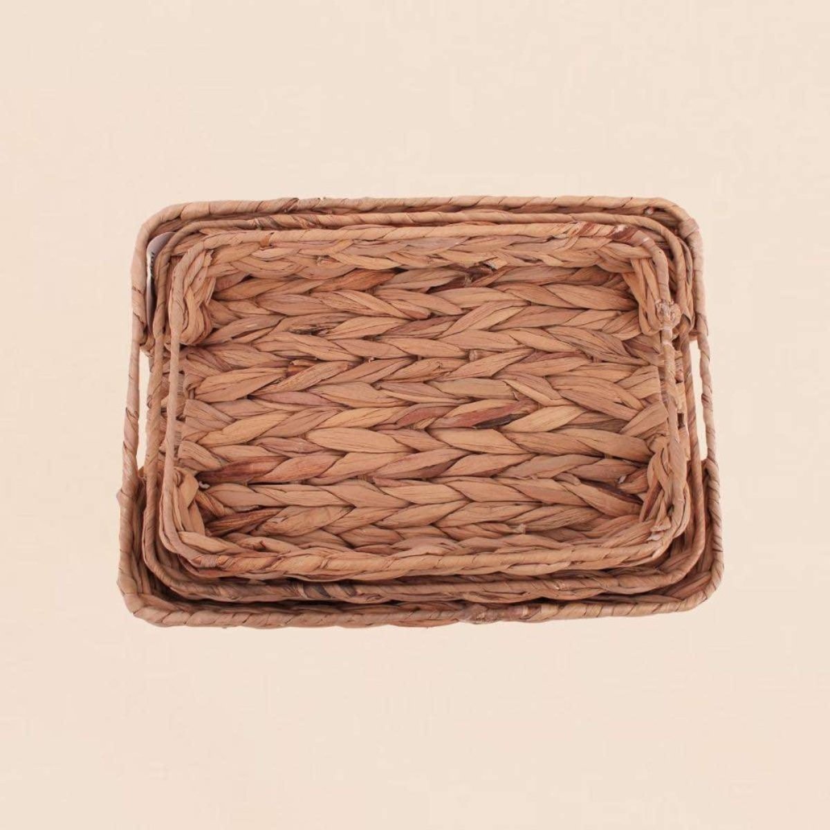 Lot de 3 plateaux rectangulaires en jacinthe d'eau naturel, ORNAMI