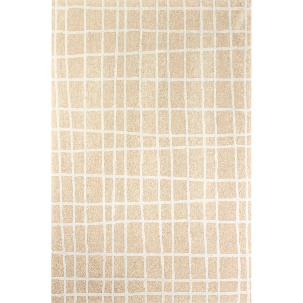 Tapis intérieur extérieur jacquard, CARO beige sable à lignes écru, RECOLLECTION