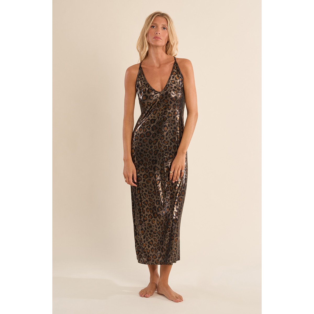 Longue robe de plage, imprimée léopard noir, MOLLY BRACKEN