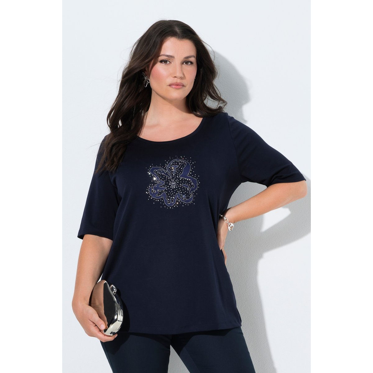 T-shirt en coton Pima marine foncé, ULLA POPKEN