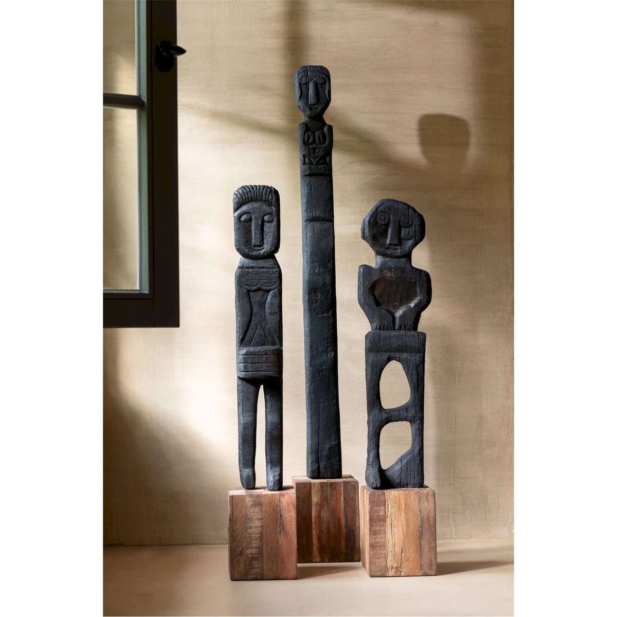 Statue décorative en bois, Kuru noir et bois naturel, RECOLLECTION