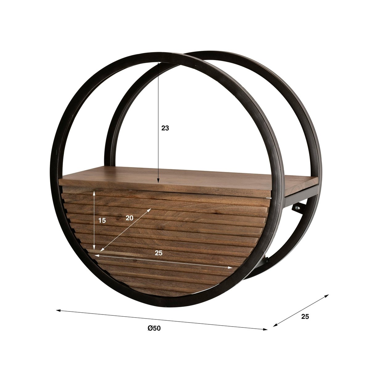 Etagère murale ronde bois d'acacia foncé 1 tiroir Ø50 cm NAKO marron, PIER IMPORT