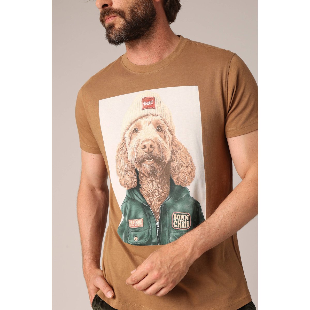 T-shirt homme imprimé original, 100 % coton CABO mocha, DEELUXE