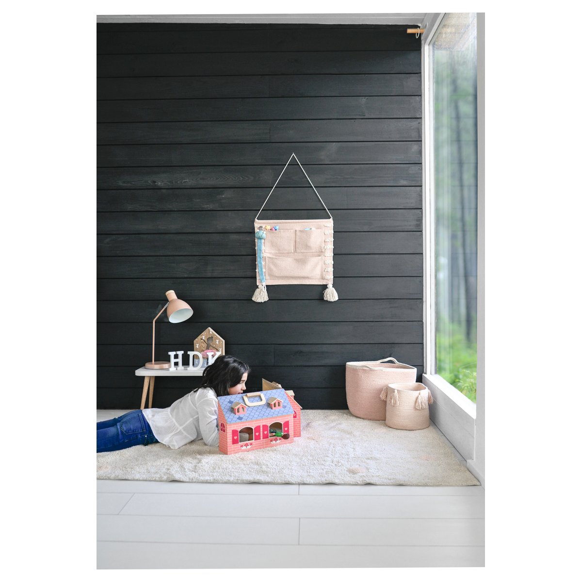 Déco murale enfant en coton, SKY SHADES POCKETS rose, HAPPY DECOR KIDS