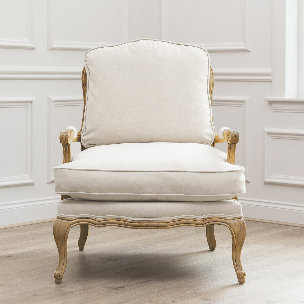 Florence Linen Blend Country Chair with Gold Oak Frame cream, VOYAGE MAISON