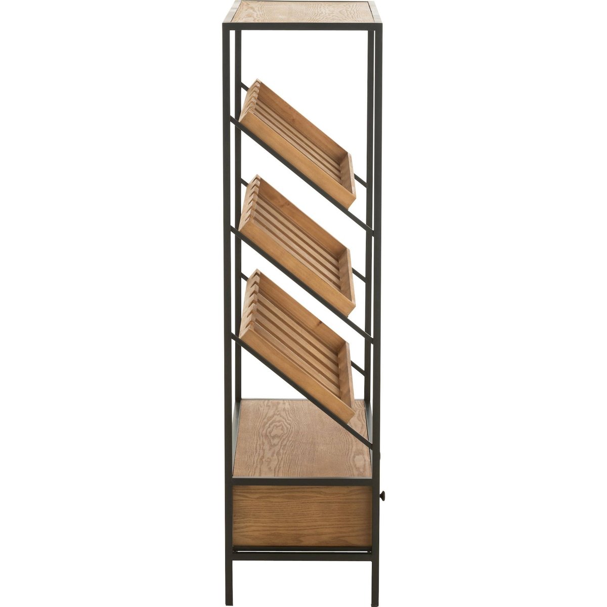 Meuble bar rectangulaire en bois pour rangement bouteilles bois naturel et noir mat, RECOLLECTION