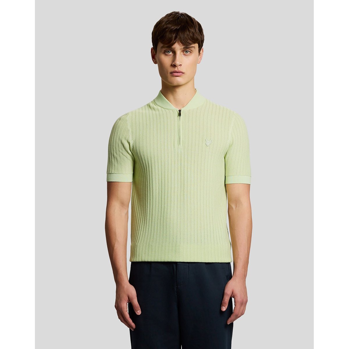 Polo camionneur en coton zippé en maille vert légumes verts tendres, LYLE & SCOTT