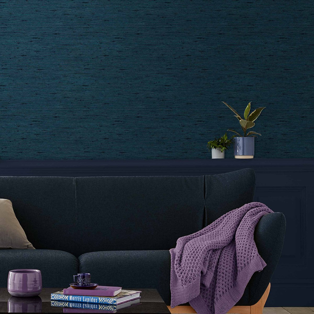 Papier peint Silk Texture bleu, GRAHAM ET BROWN