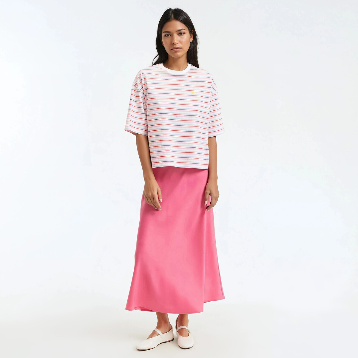T-shirt rayé, col rond, manches courtes rayé rose, LA REDOUTE COLLECTIONS