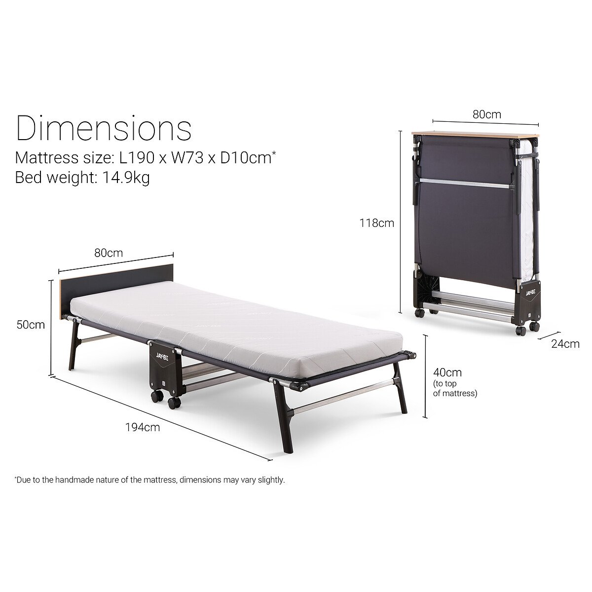 Jay-Be® Rollaway Folding Bed with e-Fibre Mattress black, JAY-BE