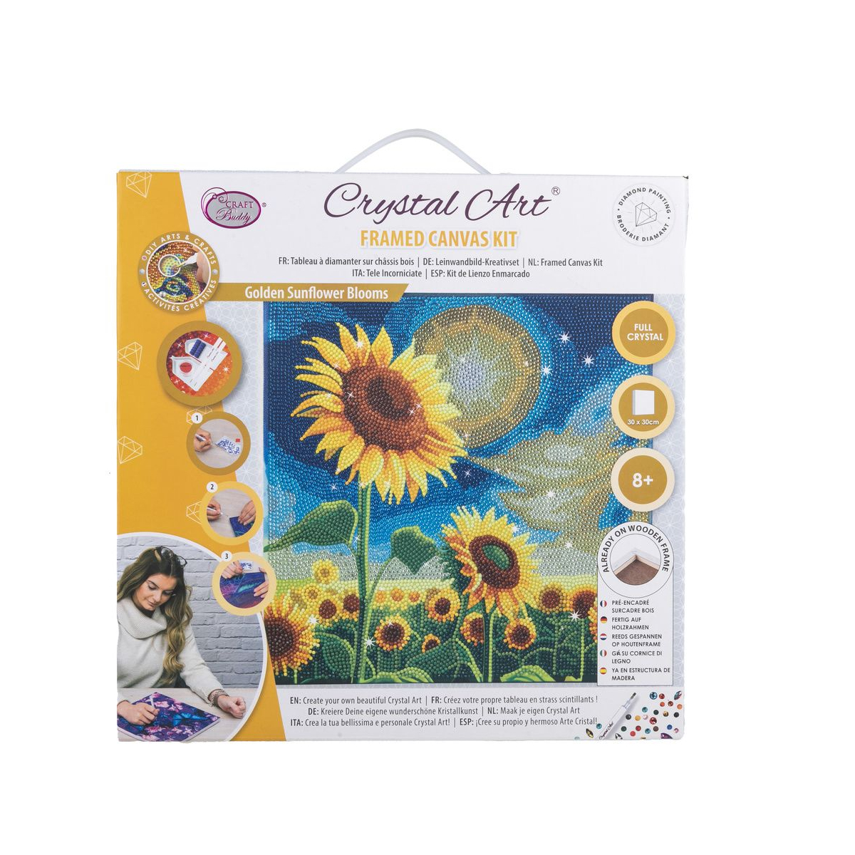 Kit tableau à diamanter 30x30cm Champs de tournesol couleur unique, OZ INTERNATIONAL