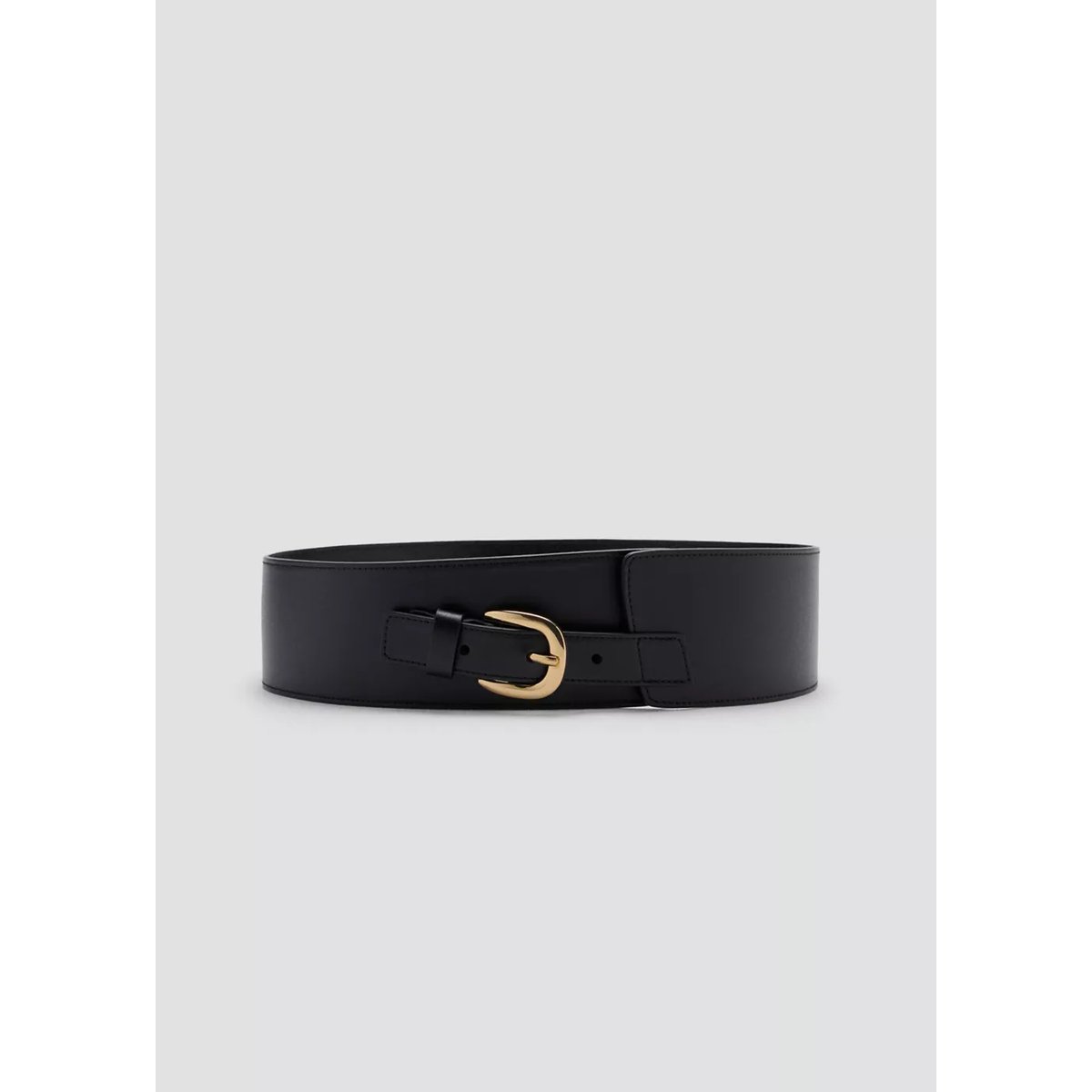 Ceinture large en cuir avec boucle métallique noir, MANGO