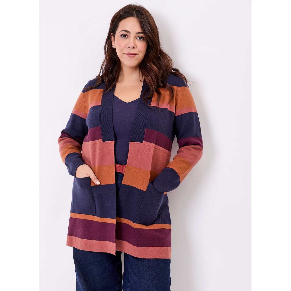 Gilet long en maille SACHEON bleu marron sacheon, LA FIANCÉE