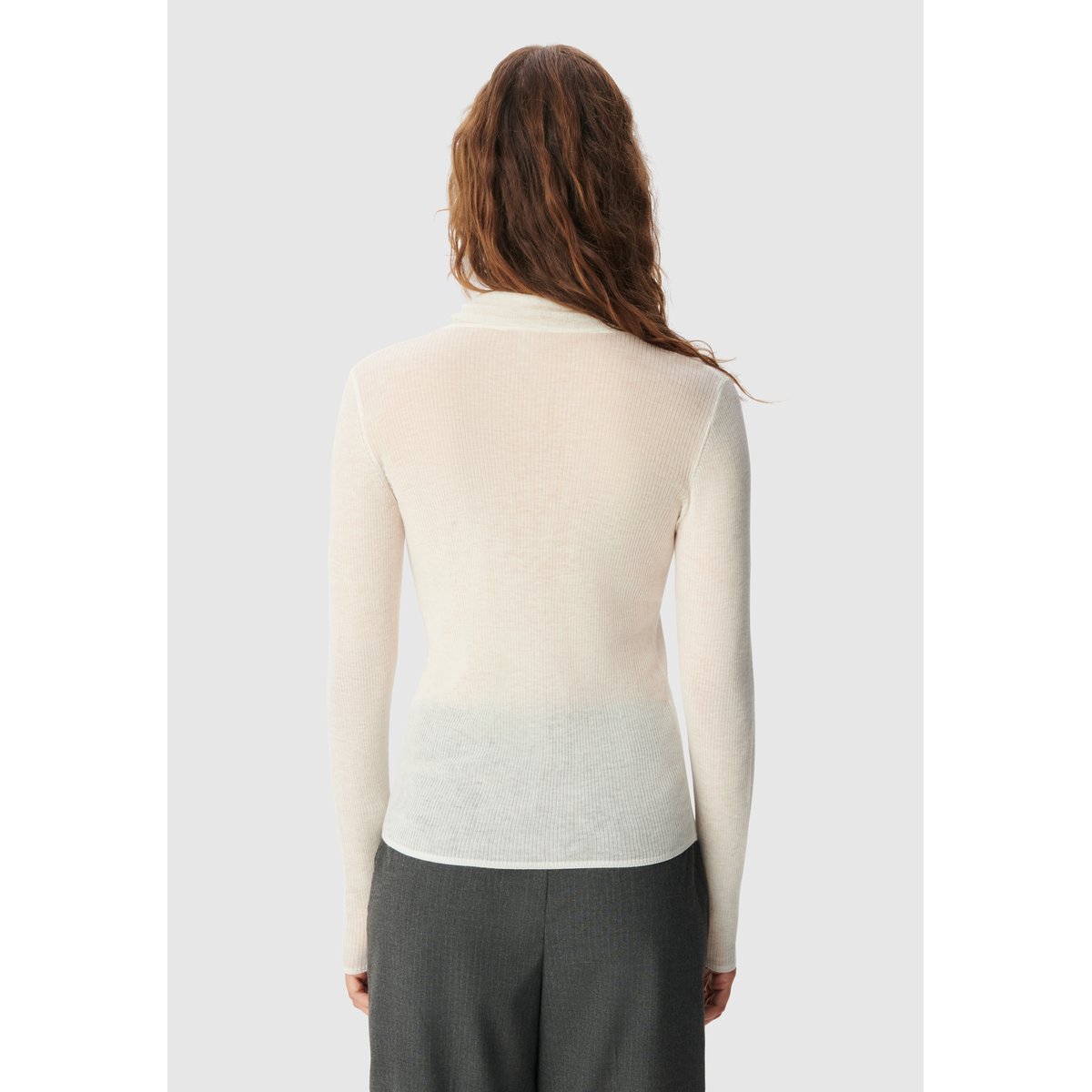 Pull tricot fin côtelé 100% laine ecru, IKKS